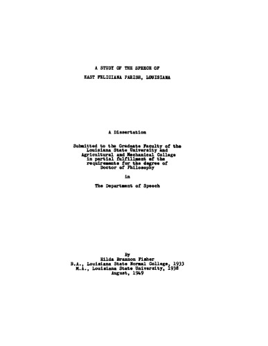 A study of the speech of East Feliciana Parish, Louisiana