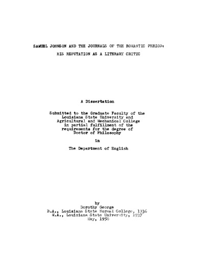 Samuel Johnson and the journals of the Romantic period