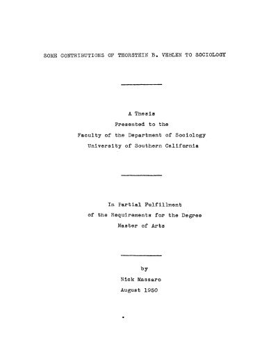 Some contributions of Thorstein B. Veblen to sociology