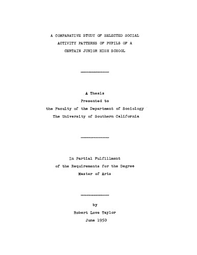 A comparative study of selected social activity patterns of pupils of a certain junior high school