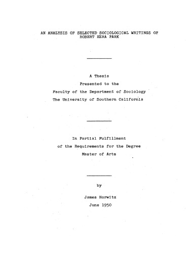 An analysis of selected sociological writings of Robert Ezra Park