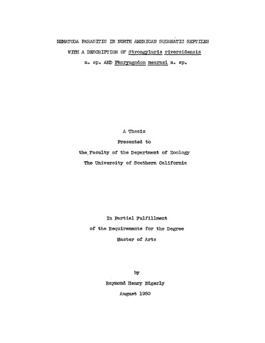Nematoda parasitic in North American squamatic reptiles with a description of Strongyluris riversidensis n. sp. and Pharyngodon mearnsi n. sp.