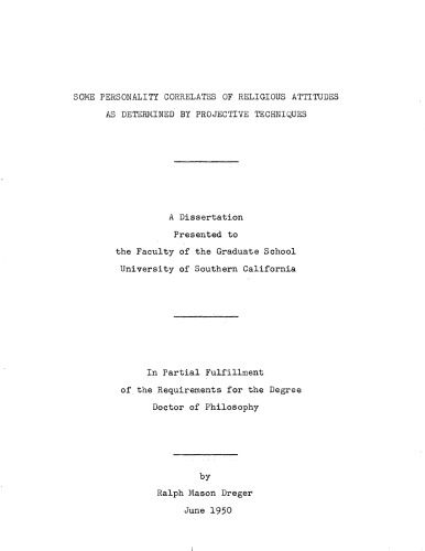 Some personality correlates of religious attitudes as determined by projective techniques