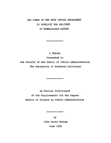 The power of the Post Office Department to prohibit the delivery of nonmailable matter