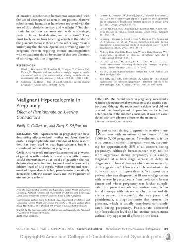 Malignant hypercalcemia in pregnancy: effect of pamidronate on uterine contractions
