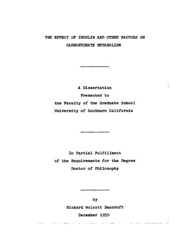 The effect of insulin and other factors on carbohydrate metabolism