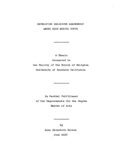 Developing religious leadership among high school youth