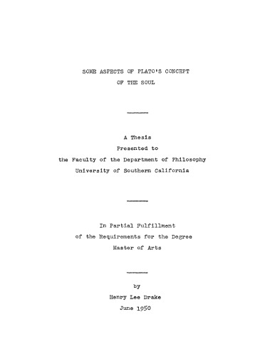[Master's Thesis] Some Aspects of Plato’s Concept of the Soul