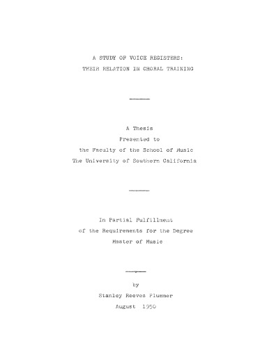 A study of voice registers: Their relation in choral training