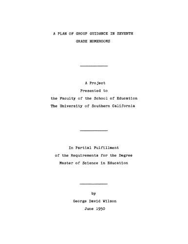 A plan of group guidance in seventh grade homerooms