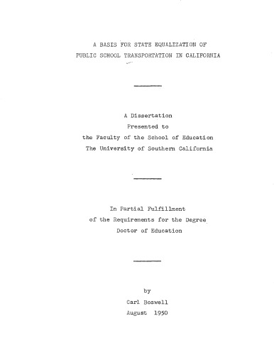 A basis for state equalization of public school transportation in California