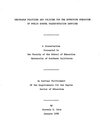 Desirable practices and policies for the effective operation of public school transportation services