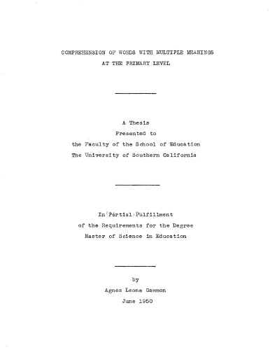 Comprehension of words with multiple meanings at the primary level