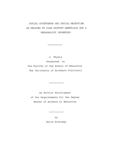 Social acceptance and social rejection as related to case history materials and a personality inventory