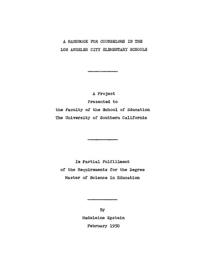 A handbook for counselors in the Los Angeles city elementary schools