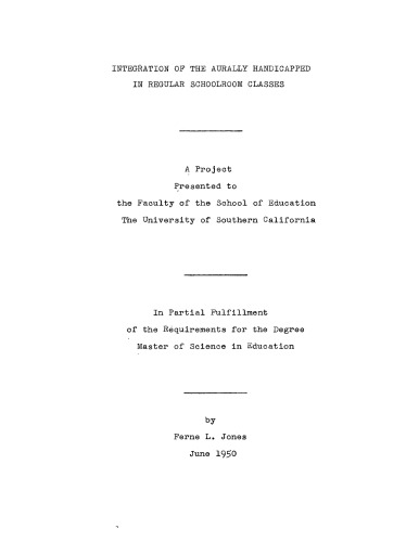 Integration of the aurally handicapped in regular schoolroom classes