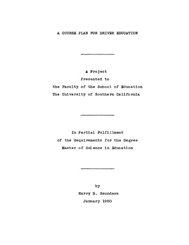 A course plan for driver education