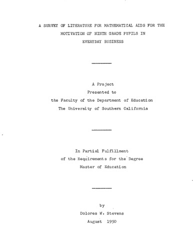 A survey of literature for mathematical aids for the motivation of ninth grade pupils in everyday business