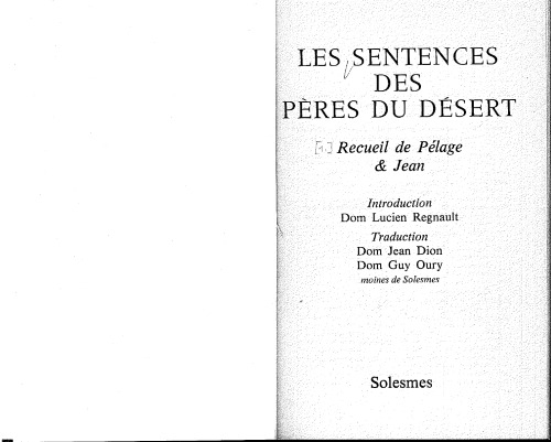 Les sentences des pères du désert : recueil de pelage et jean Vol. 1