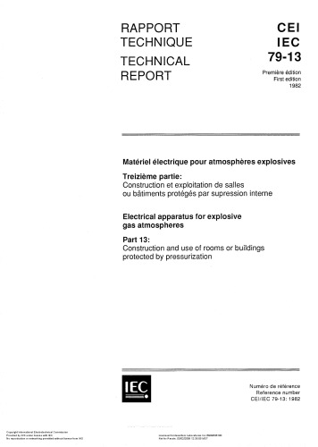 IEC 60079-13 Pressurized Rooms - Electrical Aparatus for Explosive gas Atmosphere