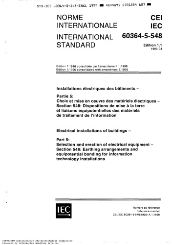 IEC 60364-5-52 Electrical installations of buildings - Selection and erection of electrical equipement