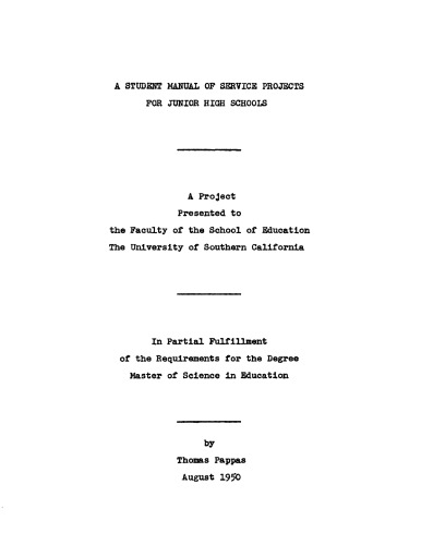 A student manual of service projects for junior high schools