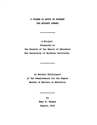 A course of study in cookery for student nurses