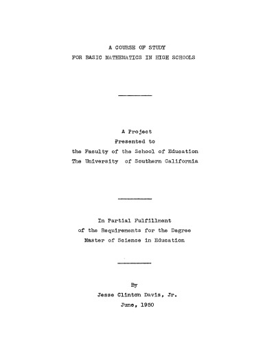 A course of study for basic mathematics in high schools