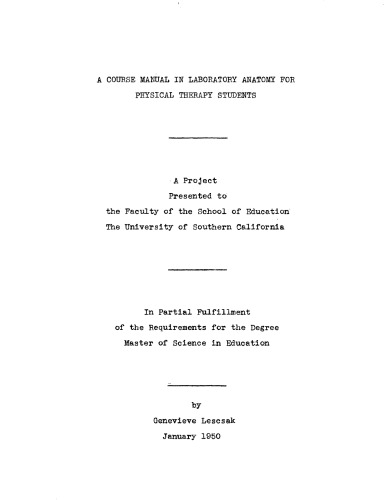 A course manual in laboratory anatomy for physical therapy students