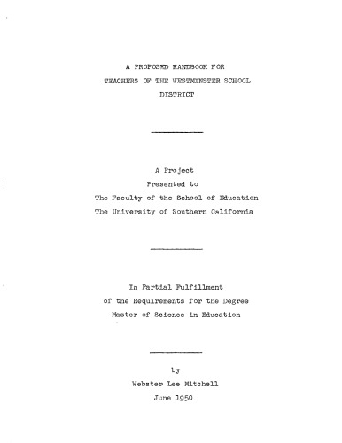 A proposed handbook for teachers of the Westminster School District