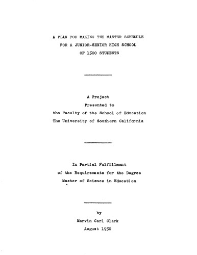 A plan for making the master schedule for a junior-senior high school of 1500 students