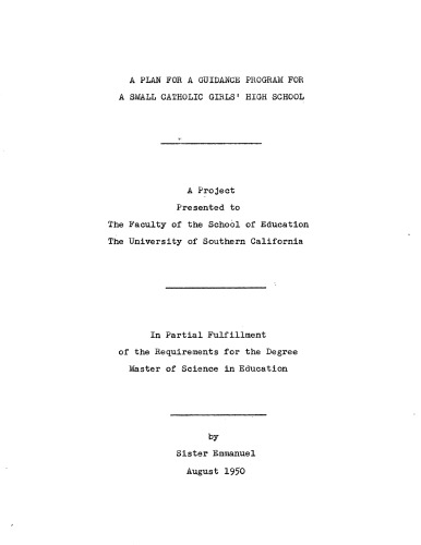 A plan for a guidance program for a small Catholic girls’ high school