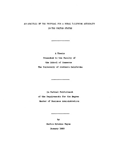 An analysis of the proposal for a rural telephone authority in the United States