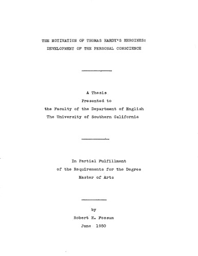 The motivation of Thomas Hardy’s heroines: Development of the personal conscience
