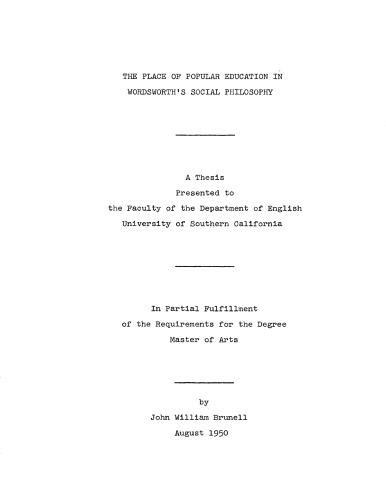 The place of popular education in Wordsworth’s social philosophy