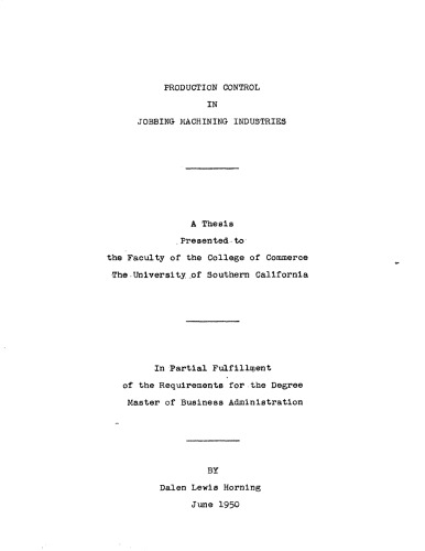 Production control in jobbing machining industries