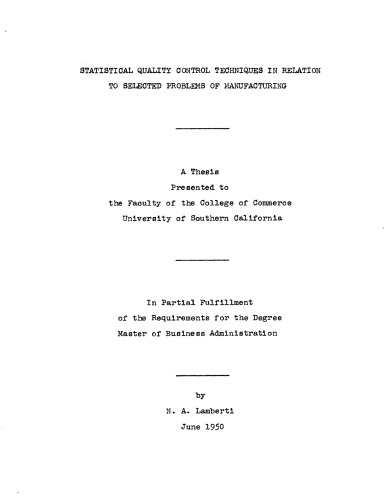 Statistical quality control techniques in relation to selected problems of manufacturing