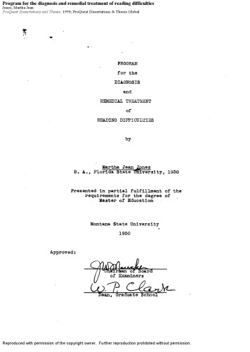 Program for the diagnosis and remedial treatment of reading difficulties