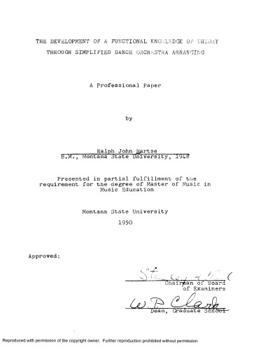 Development of a functional knowledge of theory through simplified dance orchestra arranging