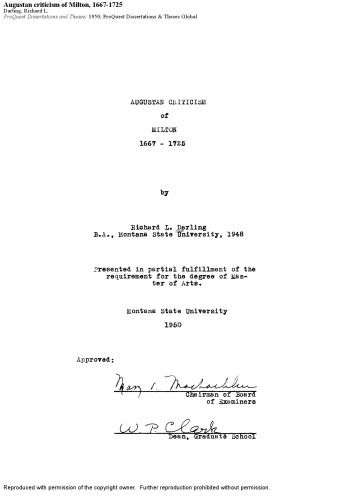 Augustan criticism of Milton, 1667-1725