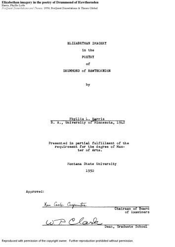 Elizabethan imagery in the poetry of Drummond of Hawthornden