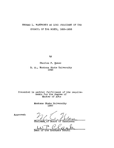 Thomas L. Wentworth as Lord President of the Council of the North, 1629-1633