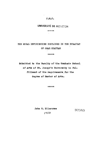 The moral deficiencies contained in the “Rubaiyat of Omar Khayyam”