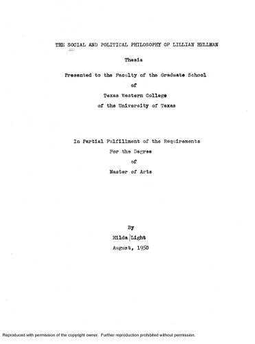 The social and political philosophy of Lillian Hellman