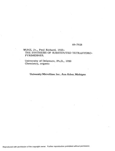 THE SYNTHESIS OF SUBSTITUTED TETRAHYDROPYRIMIDINES