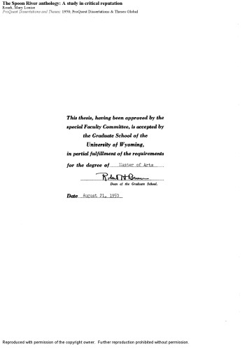 The Spoon River anthology: A study in critical reputation