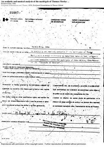 An aesthetic and musical analysis of the madrigals of Thomas Morley with special reference to relations between text and music and some comparison with the madrigals of John Wilbye, John Bennet and the “Triumphs of Oriana”