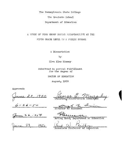 A STUDY OF PEER GROUP SOCIAL ACCEPTABILITY AT THE FIFTH GRADE LEVEL IN A PUBLIC SCHOOL