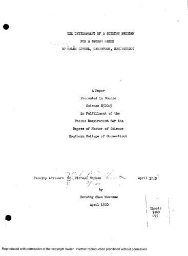 The development of a science program for a second grade school, Naugatuck, Connecticut