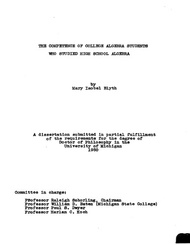THE COMPETENCE OF COLLEGE ALGEBRA STUDENTS WHO STUDIED HIGH SCHOOL ALGEBRA